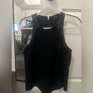 Rag & Bone Black Crepe Tank Top with Lamb Leather Shoulder trim